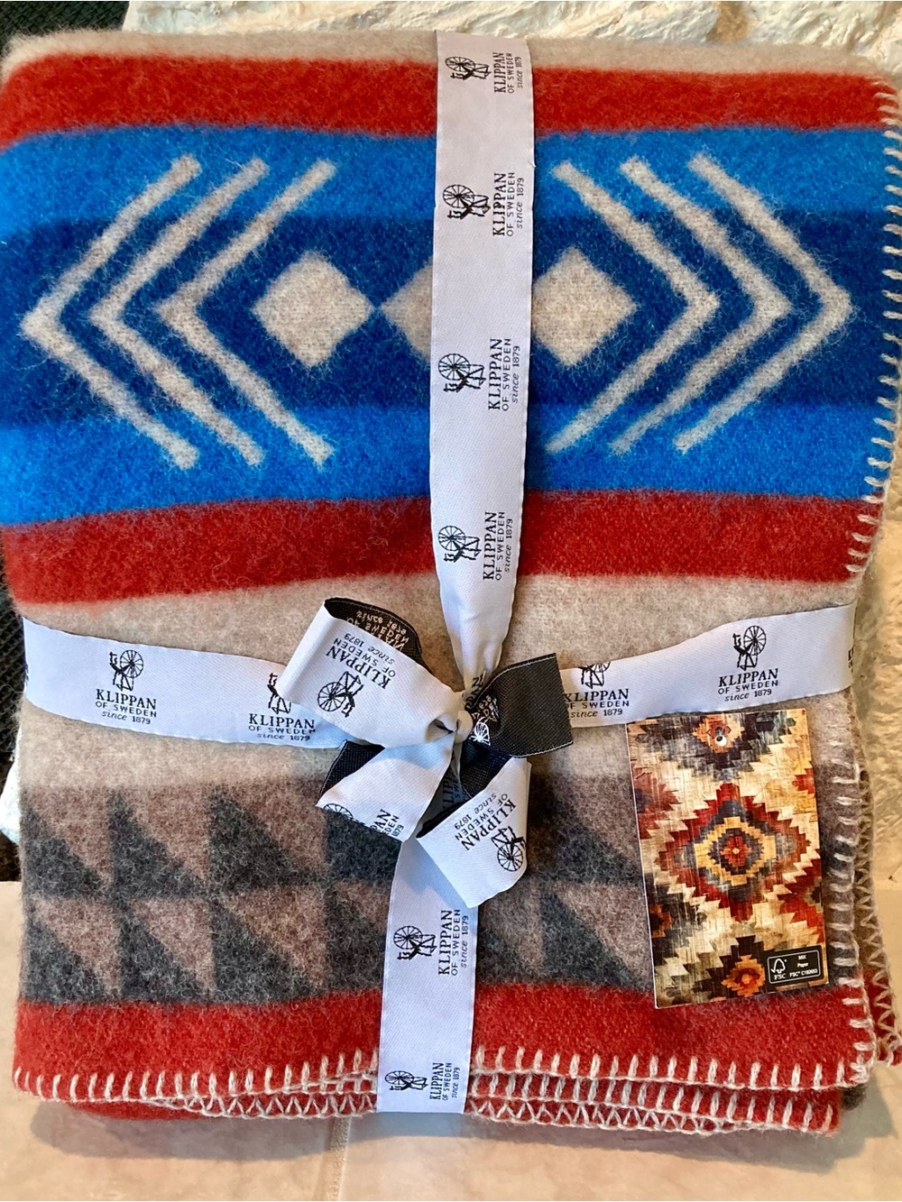 New in Package Klippan Lambs Wool Blanket in the Mountain Lodge pattern